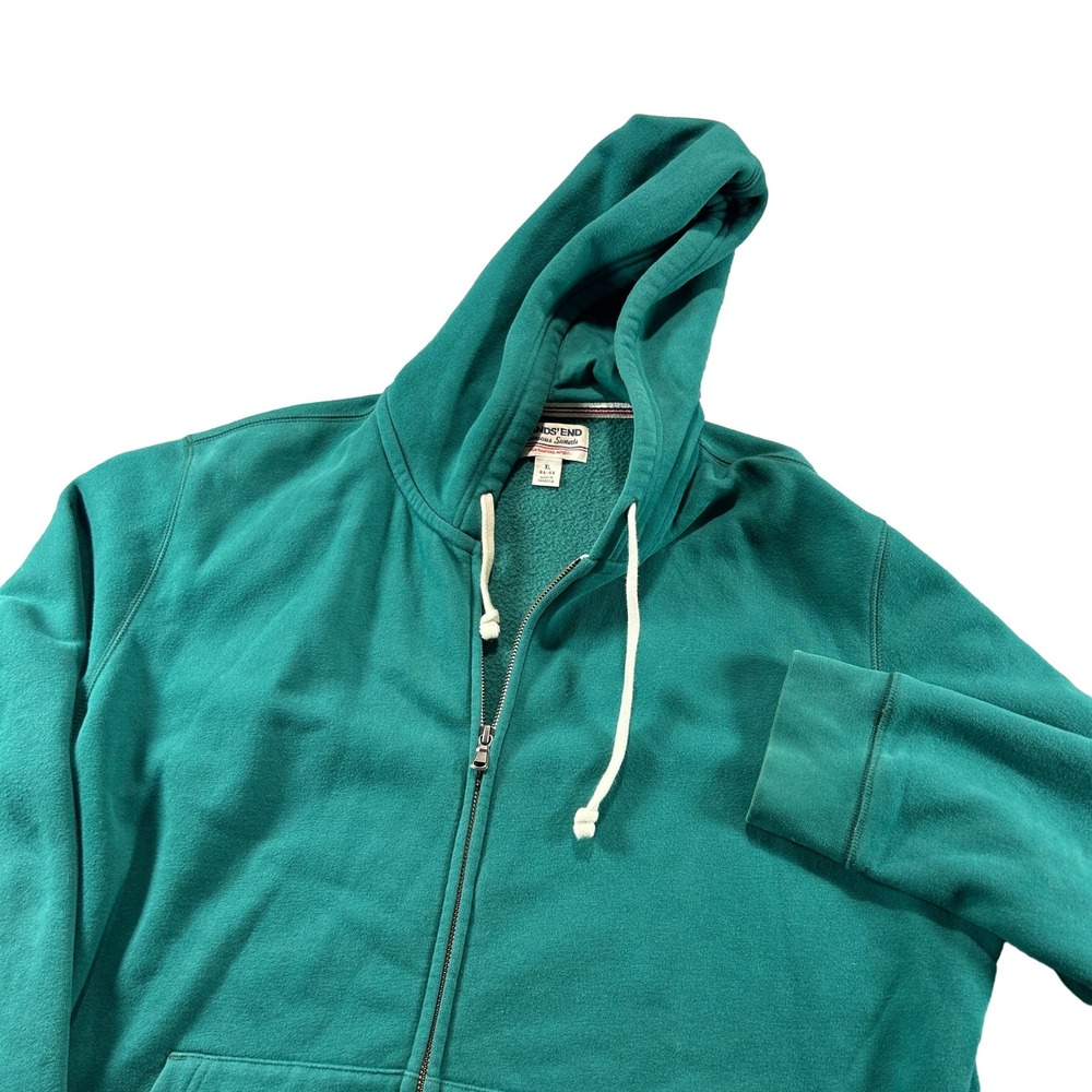 Lands' End Serious Sweats Hoodie Mens XL Green Full Zip Fleece Jacket